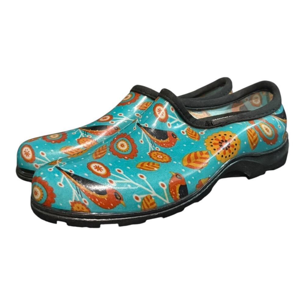 Sloggers Women's Size 10 Garden Rain Rubber Shoes Turquoise Bird Floral